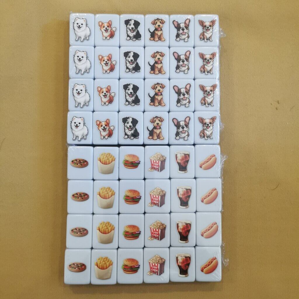 Customized Mahjong Set Rummy Game 49 Tiles（ Puppy Vs Food Version ...