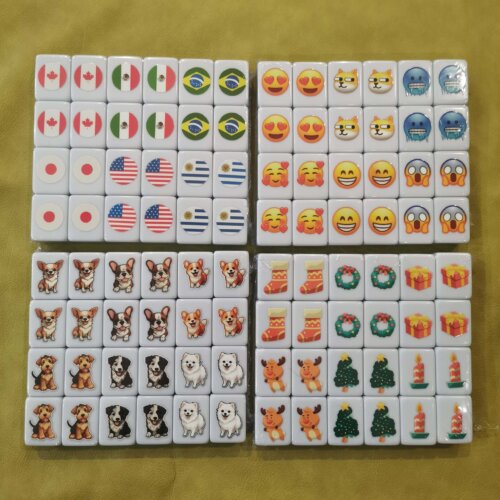 Seaside Escape Mahjong Tile Game 98 tiles Family pack 4 sides (Flag vs Emoji vs Dog vs Christmas) tiktok viral trending rummy dominos