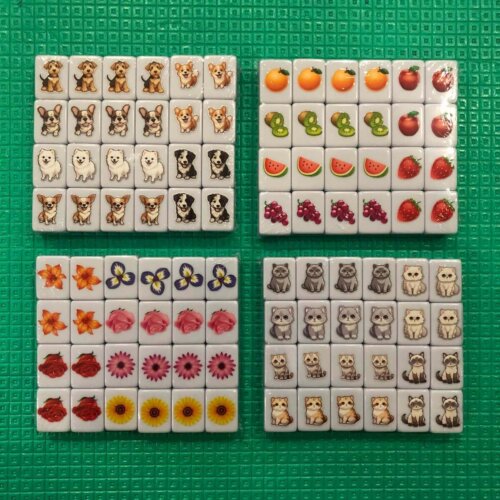 Seaside Escape Mahjong Tile Game 98 tiles Family pack 4 sides (Dog vs Cat vs Fruit vs Flower) tiktok new viral trending rummy dominos