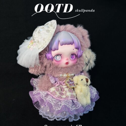 Skullpanda V3 Ratty Bear Handmade Outfit – Lavender Lace Doll Clothes & Collectible Pop Mart Accessory