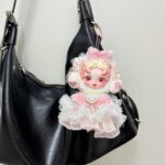 Skullpanda V3 Ghostie Handmade Outfit – Sweet Lolita Pink Lace Dress with Pearl & Heart Brooch
