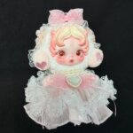Skullpanda V3 Ghostie Handmade Outfit – Sweet Lolita Pink Lace Dress with Pearl & Heart Brooch