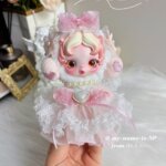Skullpanda V3 Ghostie Handmade Outfit – Sweet Lolita Pink Lace Dress with Pearl & Heart Brooch