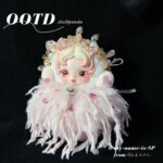 Skullpanda V3 Moldy Muffin Handmade Outfit – Pink Feather Dress with Crystal Accents (Also Fits Ghostie)