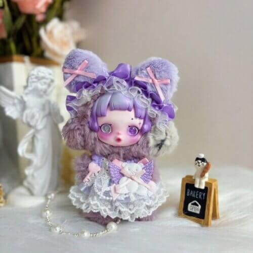 Skullpanda Ratty Bear Handmade Outfit – Pastel Lolita Dress with Plush Ears & Lace Details