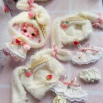 Handmade Skullpanda Outfit – Strawberry Bunny Style Dress for Ghostie | Cute Pastel Doll Clothes with Beads & Lace