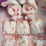 Handmade Skullpanda Outfit – Strawberry Bunny Style Dress for Ghostie | Cute Pastel Doll Clothes with Beads & Lace