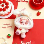 Handmade Skullpanda Outfit – Strawberry Bunny Style Dress for Ghostie | Cute Pastel Doll Clothes with Beads & Lace