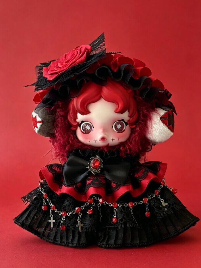 Tenue Skullpanda Chomp faite main – Tenue Lolita gothique rose rouge