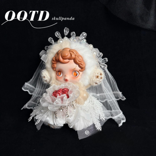 Handmade Skullpanda Outfit Skullpanda bridal OOTD with fluffy hood, embroidered earmuffs and layered white veil